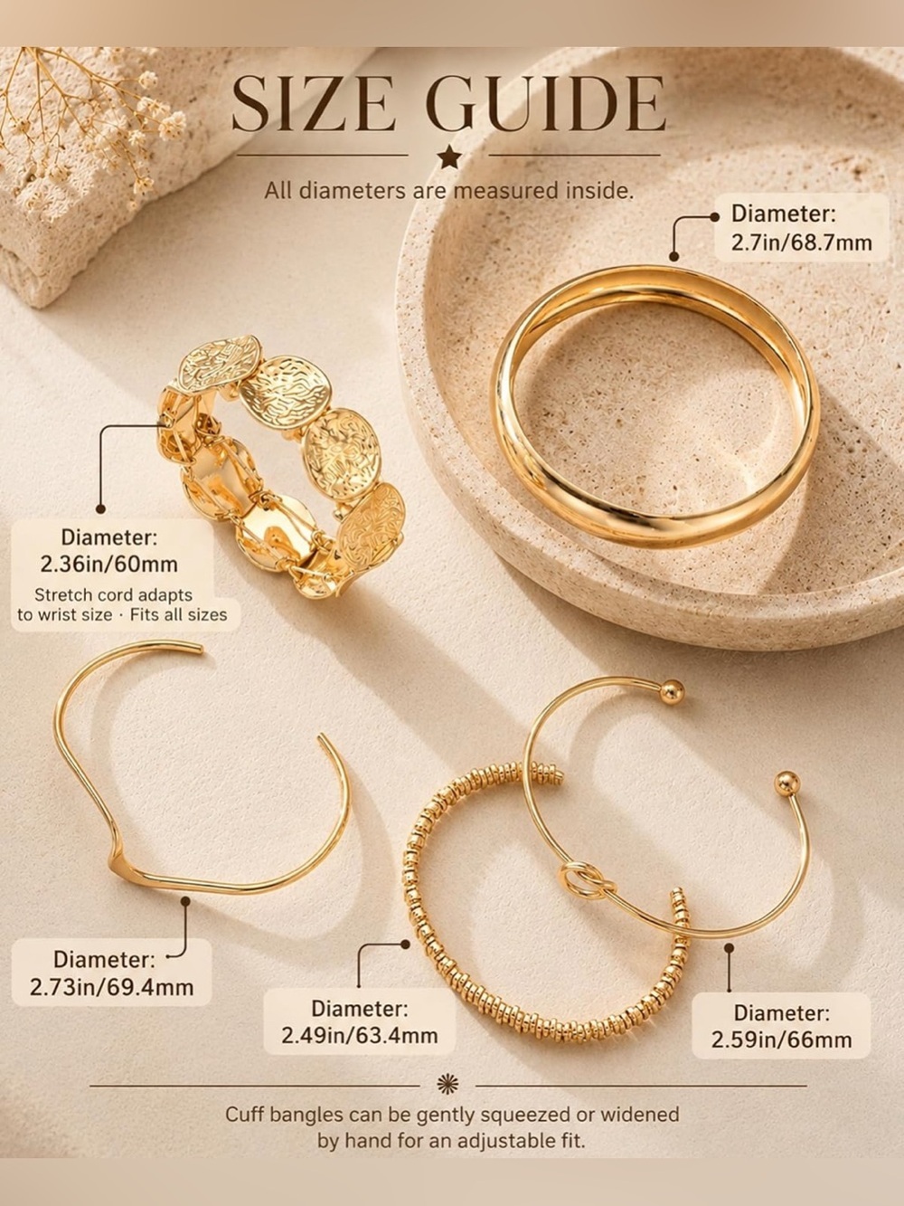 14K Gold Plated Stacked Bracelet Set - Picture 5 of 6